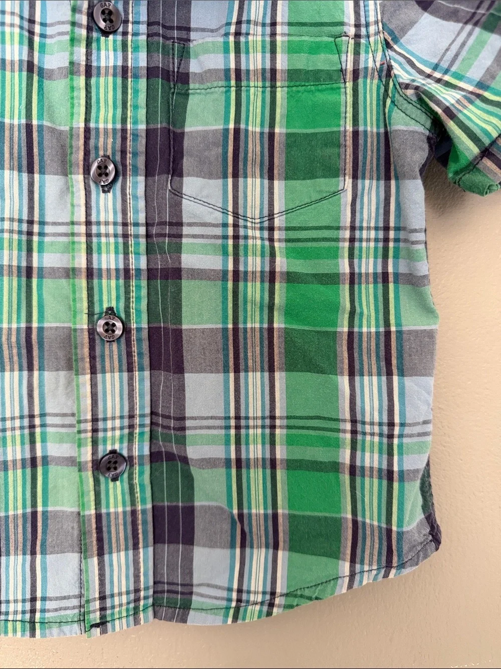 babyGap Toddler Boy Blue & Green Plaid Short Sleeve Cotton Button Down Shirt‎ 2T